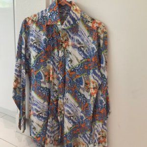Etro Paisley/Tropical Long Sleeve Shirt in Blue/Orange Size 40